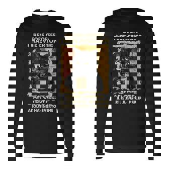 コーヒーの前にみんな嫌いな黒猫がコーヒーを飲む 長袖Tシャツ - Kawaiitshirt