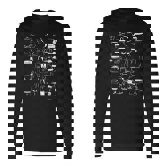 コーヒー柄 カフェイン エスプレッソ カプチーノ カフェインレス カフェ 長袖Tシャツ - Kawaiitshirt