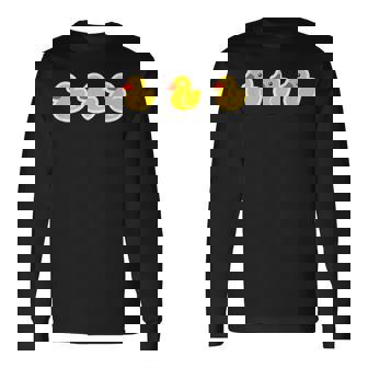 ゴムアヒル（3 スリー）黄色いアヒル お風呂のおもちゃ ラバーダック【ポップ イラスト】ゆるかわいい キャラクター 長袖Tシャツ - Kawaiitshirt