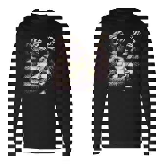 ゴリラ 演奏 ギター 面白い ロック 音楽 ギター ゴリラ 長袖Tシャツ - Kawaiitshirt