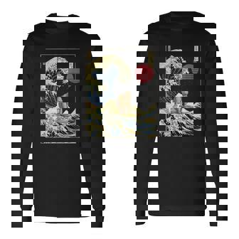 ゴリラ 神奈川波 おもしろサーフアニマル 長袖Tシャツ - Kawaiitshirt