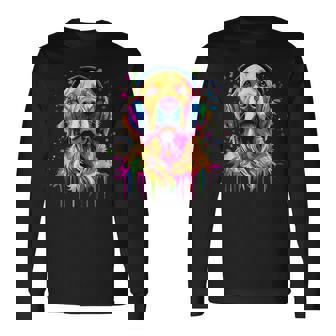 ゴールデンレトリバー 恋人 ポップアートカラー ファニー ゴールデンレトリバー 長袖Tシャツ - Kawaiitshirt