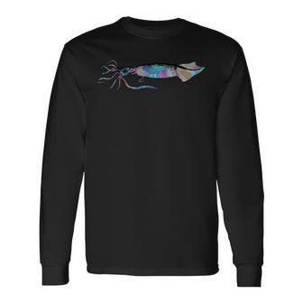 サイケデリック ジャイアントイカ カラフル 海 海の生き物 長袖Tシャツ - Kawaiitshirt