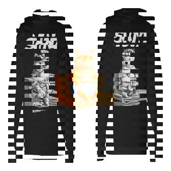 サウナauna さうな 整う アウトドア 焚火 おもしろ 犬 柴犬好き 柴犬 名言 文字 面白い ふざけた ネタ 長袖Tシャツ - Kawaiitshirt