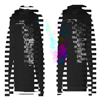 サクソフォン プレーヤー ジャズ 音符 サクソフォン カラフル サックス 長袖Tシャツ - Kawaiitshirt
