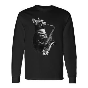 サックスを奏でる猫 面白い猫 ジャズ サックス 音楽 サックス 長袖Tシャツ - Kawaiitshirt