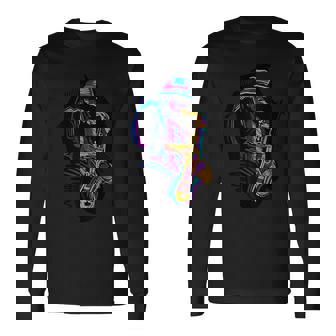 サックス奏者 ジャズ好きのためのカラフルなラインアート 長袖Tシャツ - Kawaiitshirt