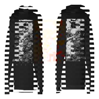 サムライ 猫戦士 浮世 墨絵 猫 サムライ 長袖Tシャツ - Kawaiitshirt