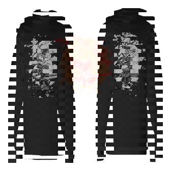 サムライキャット 日本戦士 サクラツリー 日本忍者 猫 長袖Tシャツ - Kawaiitshirt