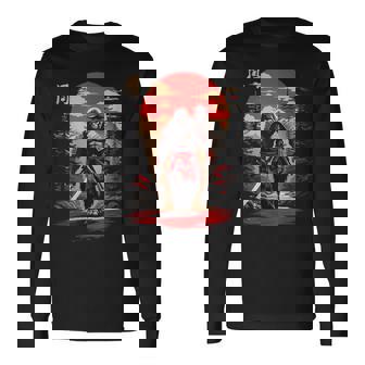 サムライビッグフット 日本のヴィンテージデザイン 面白い浮世絵アート 長袖Tシャツ - Kawaiitshirt