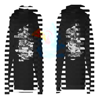 サメが食べるピザ サメグッズ ジョーズ 長袖Tシャツ - Kawaiitshirt