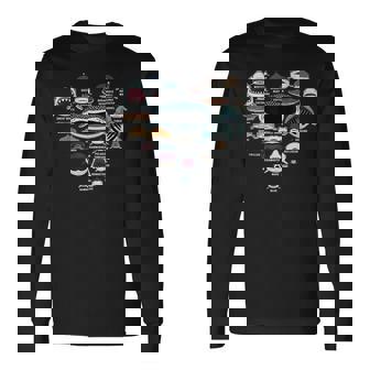 サメの識別の種類 サメの顔 シャークハート 長袖Tシャツ - Kawaiitshirt