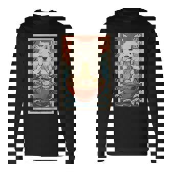 サモエド 食べる ラーメン カワイイ アニメ 犬好き 長袖Tシャツ - Kawaiitshirt