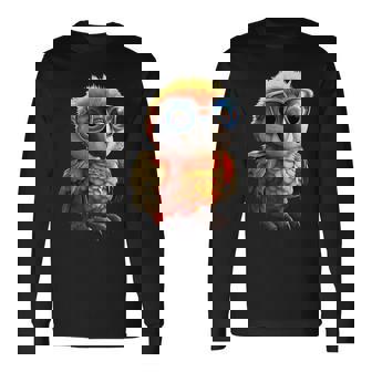 サングラスをかけたインコ コンゴウインコ オカメインコ かわいいインコ 長袖Tシャツ - Kawaiitshirt