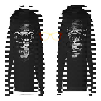 サングラスをかけたクールなチンパンジー猿グラフィックアート 長袖Tシャツ - Kawaiitshirt