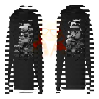 サングラスをかけたパンダベア動物の友人愛かわいいパンダベア 長袖Tシャツ - Kawaiitshirt