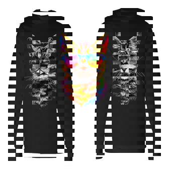 サングラスをかけたベンガル猫 レオパデット かわいいベンガル猫 長袖Tシャツ - Kawaiitshirt