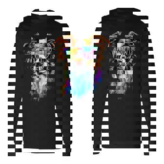 サングラスをかけたボーダーコリー 子犬 かわいいボーダーコリー 長袖Tシャツ - Kawaiitshirt