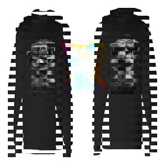 サングラスをかけたミーアキャット カラフルかわいいミーアキャット 長袖Tシャツ - Kawaiitshirt