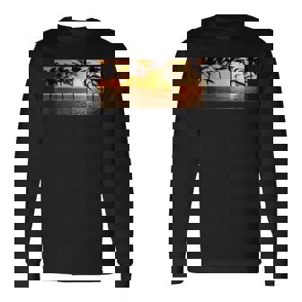 サンセット ビーチ ヤシの木 クール 海 サーフィン 長袖Tシャツ - Kawaiitshirt