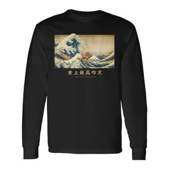 サーフィン ダックスフンド 神奈川波 和 犬 面白い 長袖Tシャツ - Kawaiitshirt