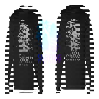 サーフィンセラピー ヴィンテージ サーフボード ヤシの木 ビーチサーファー 長袖Tシャツ - Kawaiitshirt