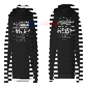 シカゴ 7月4日 アメリカ国旗 愛国的お土産 長袖Tシャツ - Kawaiitshirt