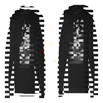 シベリアンハスキー ポケットの子犬 長袖Tシャツ - Kawaiitshirt