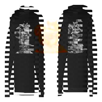 シマリス 森林 動物 木 リス 水彩 長袖Tシャツ - Kawaiitshirt