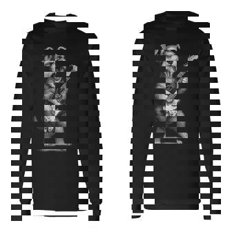 シュナウザー ギターを弾く ロックミュージック 犬好き 長袖Tシャツ - Kawaiitshirt