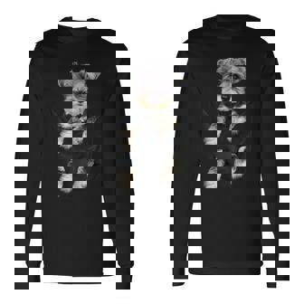 シュナウザー犬のポケットパピーギフト 長袖Tシャツ - Kawaiitshirt