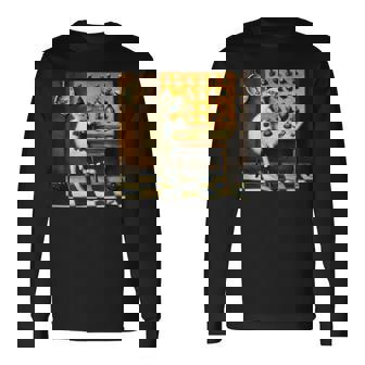 シュールレアリスト絵画 チェスをする猫とサルバドール・ダリ 長袖Tシャツ - Kawaiitshirt