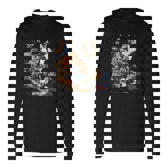 シュールレアリズム 日本画 三毛猫 長袖Tシャツ - Kawaiitshirt