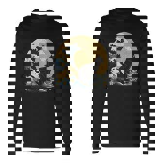 シュールレアリズム 日本画 黒猫 長袖Tシャツ - Kawaiitshirt