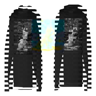 シュールレアリズム 星月夜 ウェスティ 犬 長袖Tシャツ - Kawaiitshirt