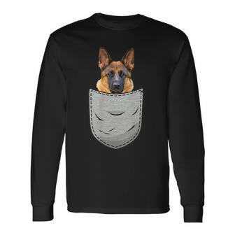 ジャーマンシェパード 犬の胸ポケット 犬の飼い主用 長袖Tシャツ - Kawaiitshirt