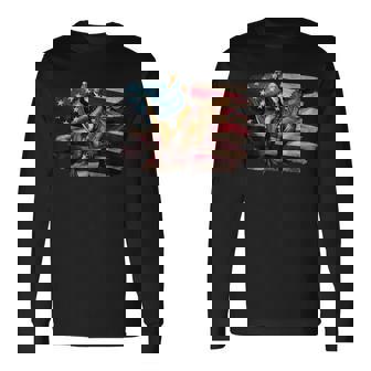 ジョージ・ワシントン ライディング A ダイナソー 面白い 4Th Of July デザイン 長袖Tシャツ - Kawaiitshirt