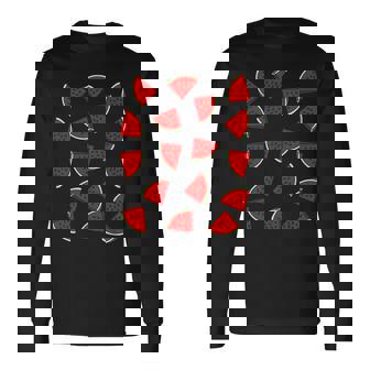 スイカ柄 夏 フルーツ 恋人 フルーツ スライス 種 長袖Tシャツ - Kawaiitshirt