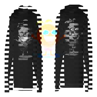 スイミングトランクとサングラスが付いた面白いココナッツ。 長袖Tシャツ - Kawaiitshirt