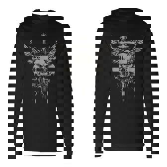 スカル クロス Y2k グランジ 美的 Alt ゴス スカル クロス ゴシック 長袖Tシャツ - Kawaiitshirt