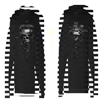 スカル ゴシック バラ 十字架 バラ つる 美的 ゴス 長袖Tシャツ - Kawaiitshirt