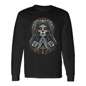 スカル サンタ ムエルテ クリスチャン 長袖Tシャツ - Kawaiitshirt