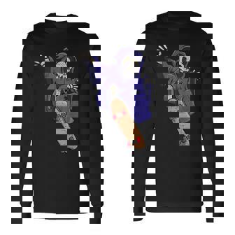 スケボーに乗る骸骨 スケーター ハロウィン 長袖Tシャツ - Kawaiitshirt