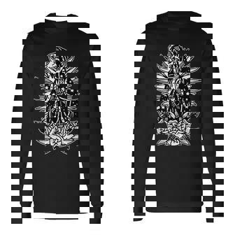 スケルトン メアリー チカーノ X バラ トラディショナル タトゥー フラッシュ 長袖Tシャツ - Kawaiitshirt