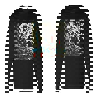 スケルトン 妖怪 歌川 国芳 日本美術 ハロウィン 相馬の古内裏 妖怪がしゃどくろと戦う大宅太郎光圀 長袖Tシャツ - Kawaiitshirt