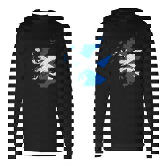 スコットランドの地図と旗の胸のロゴ スコットランドのお土産 長袖Tシャツ - Kawaiitshirt