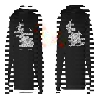 スコティッシュテリア水彩フラワーデザイン。 長袖Tシャツ - Kawaiitshirt