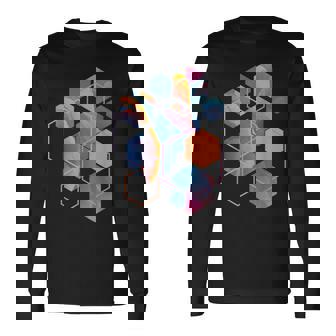 スタイリッシュ ティール オレンジ 六角形 モダン シェイプ マニア 長袖Tシャツ - Kawaiitshirt