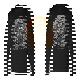 スチームパンク 猫 キティ 子猫 月 スペース スチームパンク 長袖Tシャツ - Kawaiitshirt