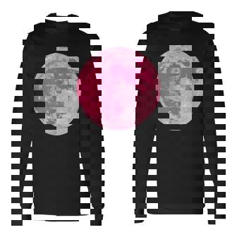 ストロベリームーンデザイン 満月 かわいいピンクムーン 長袖Tシャツ - Kawaiitshirt